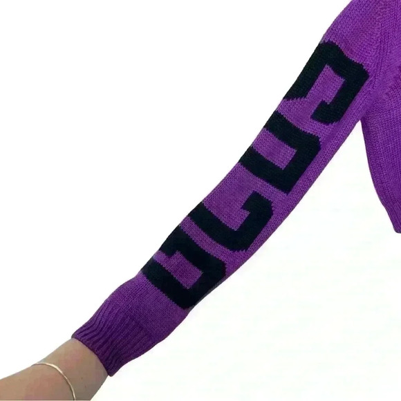 GCDS WEAR Cropped Purple Knit Turtleneck Logo Sweater  Made in Italy Size Small - Picture 4 of 9